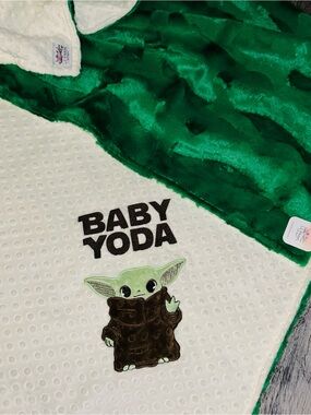 NEW Handmade Plush Minky  Blanket - Green & Cream Large size 36x60